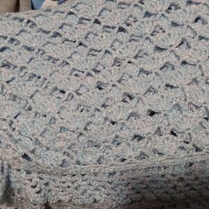 Baby Blanket Afghan Blue/white/shimmer  Handmade Crocheted 42x44 Unisex